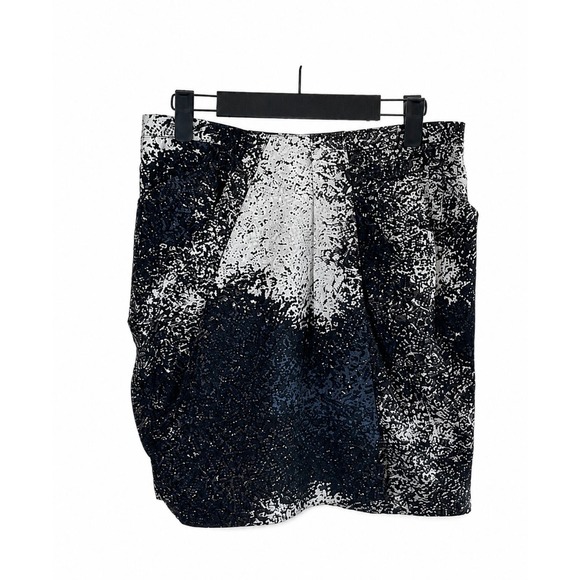 Halston Heritage Dresses & Skirts - Halston Heritage Women Black Silk Skirt Sz 6 Abstract Pixel Print Wool Mini U3